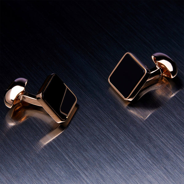 Mens designer cufflinks in silver and onyx