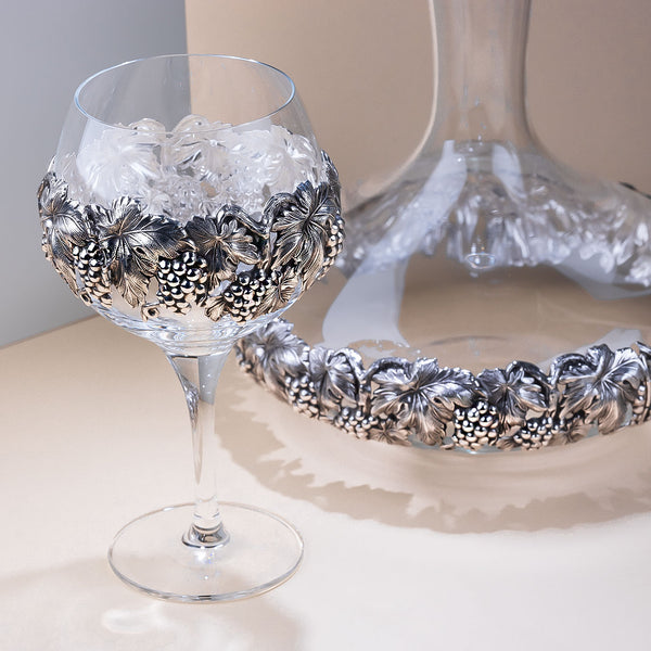 Crystal Wine Glasses Decorated With Silver plated Leaves and Grapes –  ANTORINI®