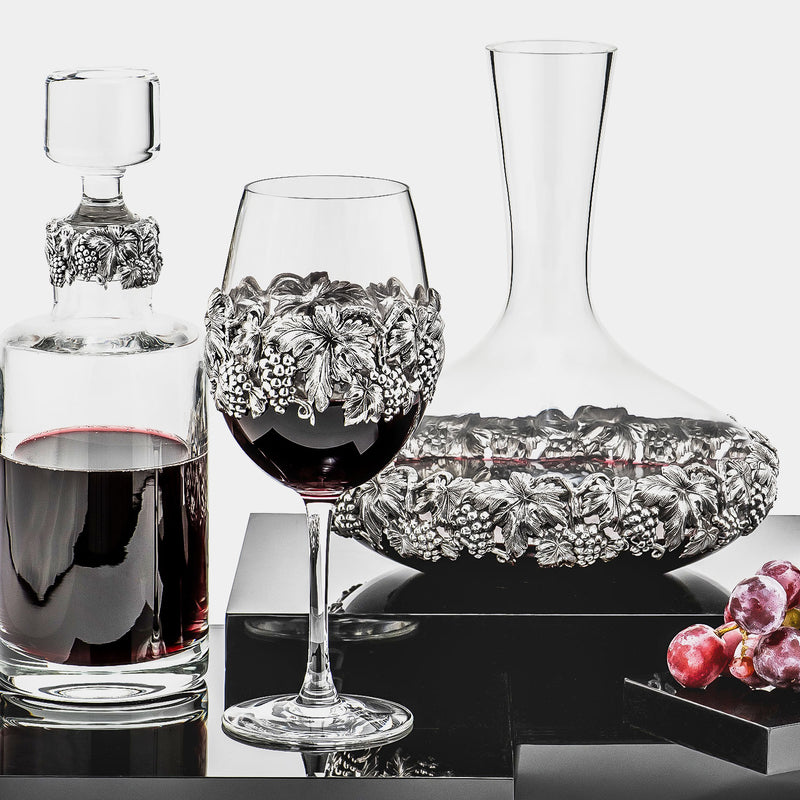 Crystal Wine Set - Decanter Carafe & Two Glasses, Wine & Grapes, Silve –  ANTORINI®