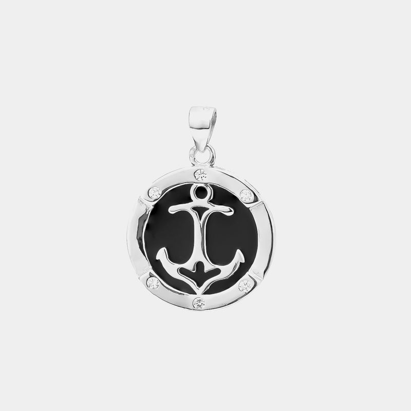 Silver Pendant Marine Anchor, Onyx & Zirconia, Silver 925/1000, 2