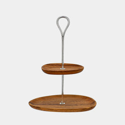 Wooden Two Tier Cake Stand, silver-plated-ANTORINI®