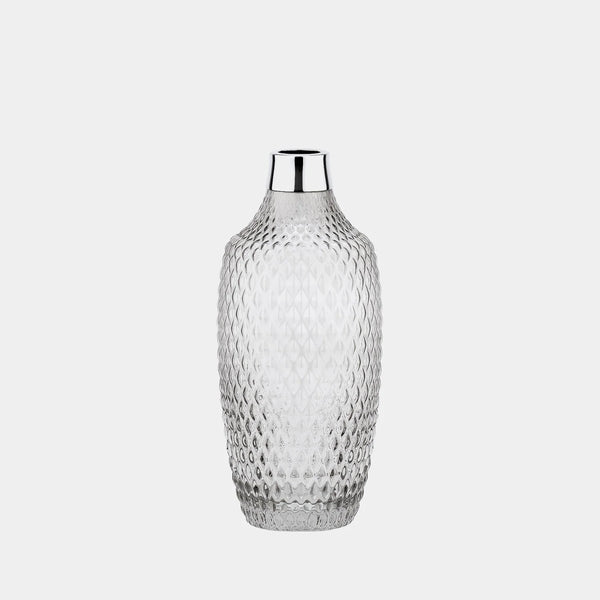 Grey Glass Vase GREIA, With Silver Plated Decoration and Diamond cut-ANTORINI®