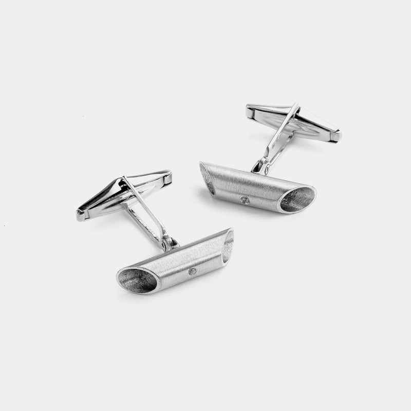 Men's Oval Silver Cufflinks with Diamond, Silver 925/1000, 14 g-ANTORINI®