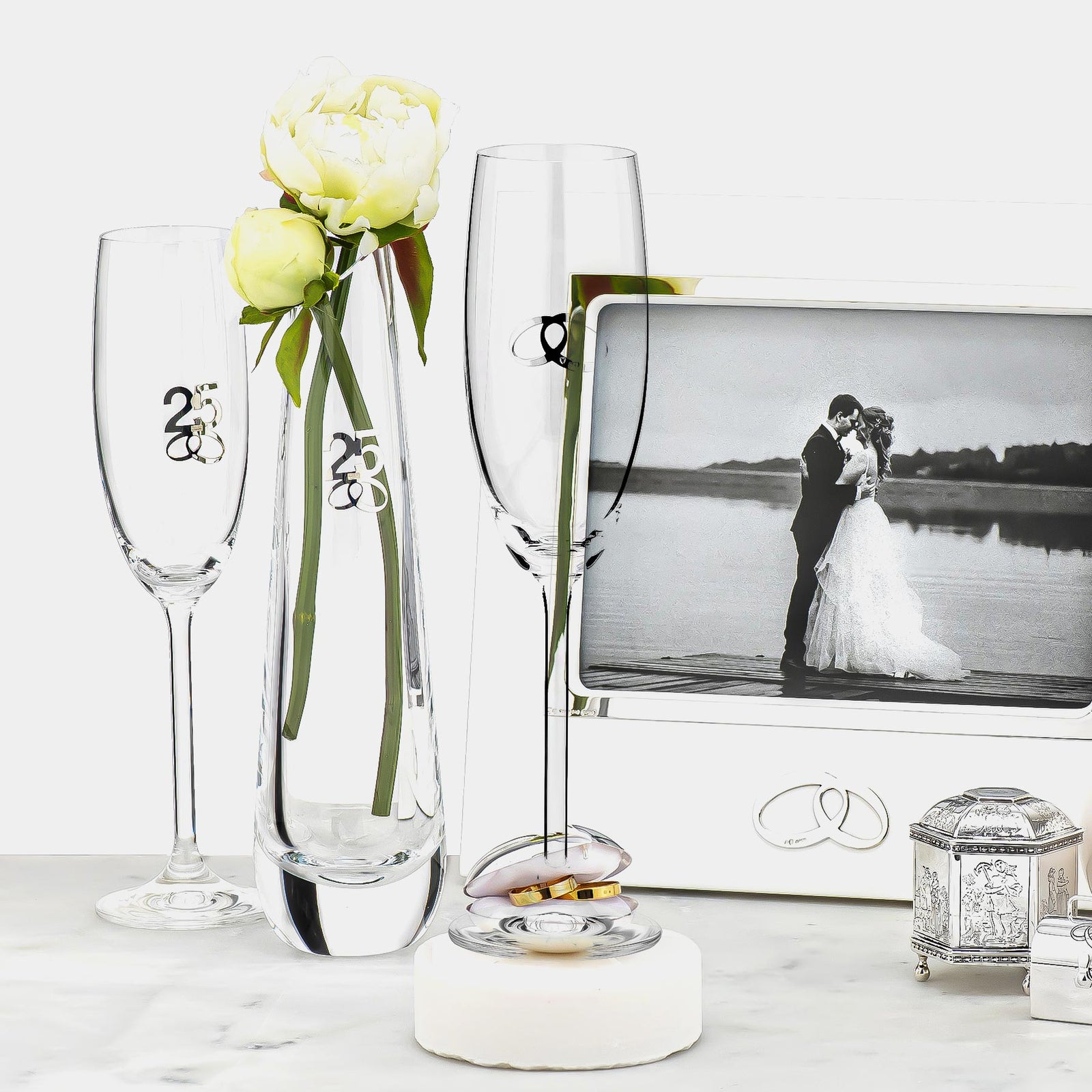 Personalized wedding flutes silver, Wedding gift anniversary, Wedding toasting glasses, Crystal cheapest wedding flutes silver, set of 2